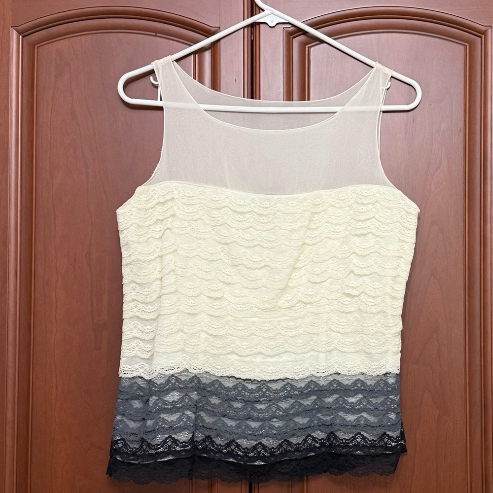 Behnaz Sarafpour Cream and Black Lace Camisole